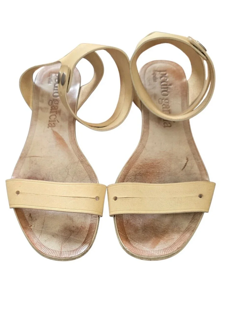 Pedro Garcia Cream Leather Ankle-Strap Sandals With Button Closure Size 38.5/8.5